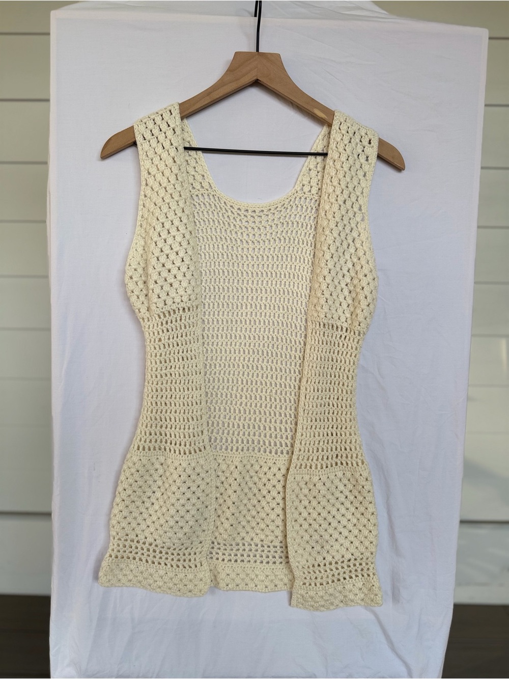 Boho Crochet Knit Tank Tunic Vest Cream Cottagecore Coastal Festival
